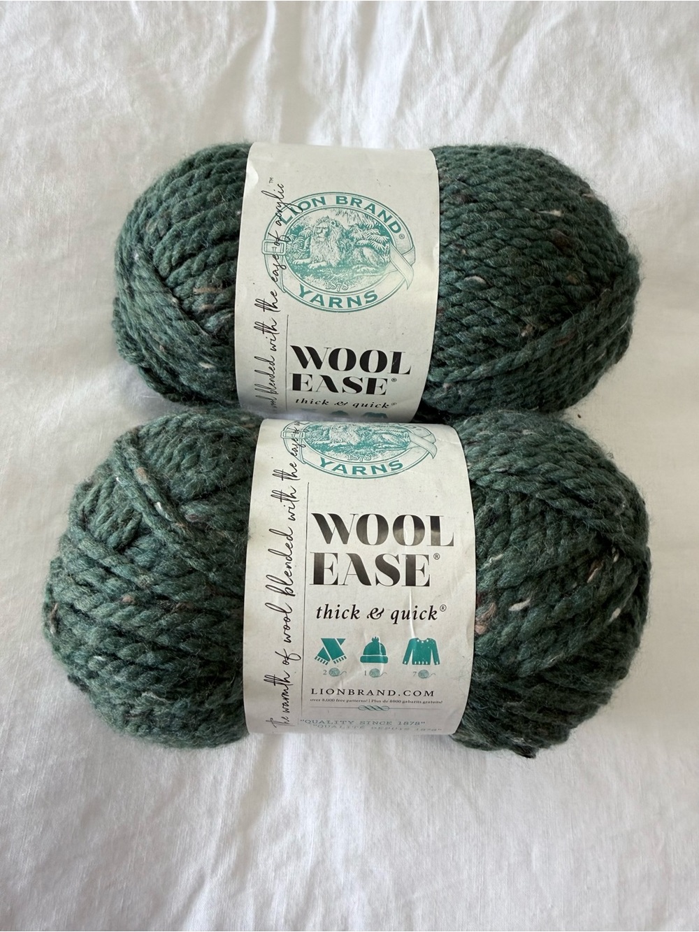 Lion Brand | Lot Of 2 | Kale 172 Wool Ease Thick & Quick Yarn Green Tweed 6 Oz